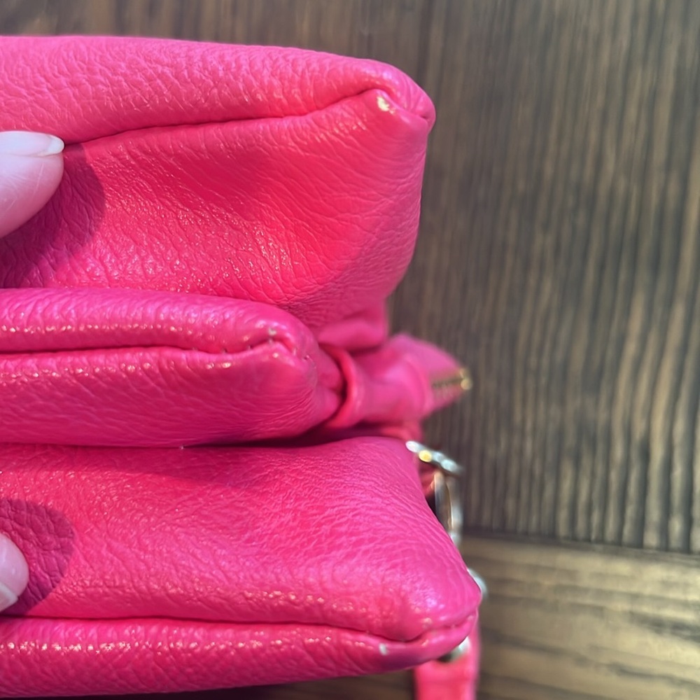 Hot Pink Pebbled Vegan Leather Crossbody Clutch Handbag - Picture 8 of 16